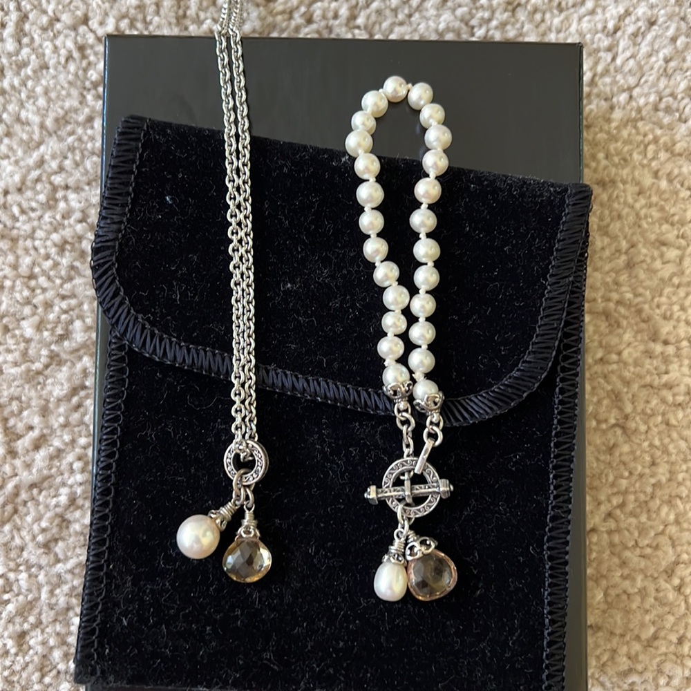 Anatoli Sterling Silver (925), Pearl, & Gemstone Necklace & Bracelet Set
